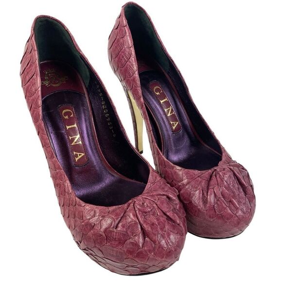 GINA 6 US ,python leather , maroon platform heels handmade - Picture 11 of 11